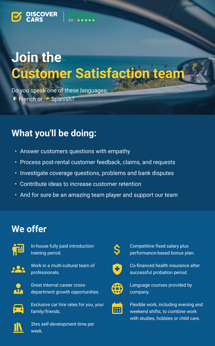  Customer satisfaction specialist (English + Spanish/French)