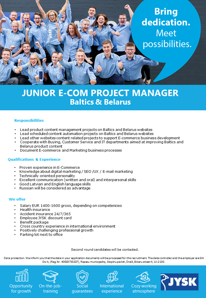 JUNIOR E-COM PROJECT MANAGER Baltics & Belarus